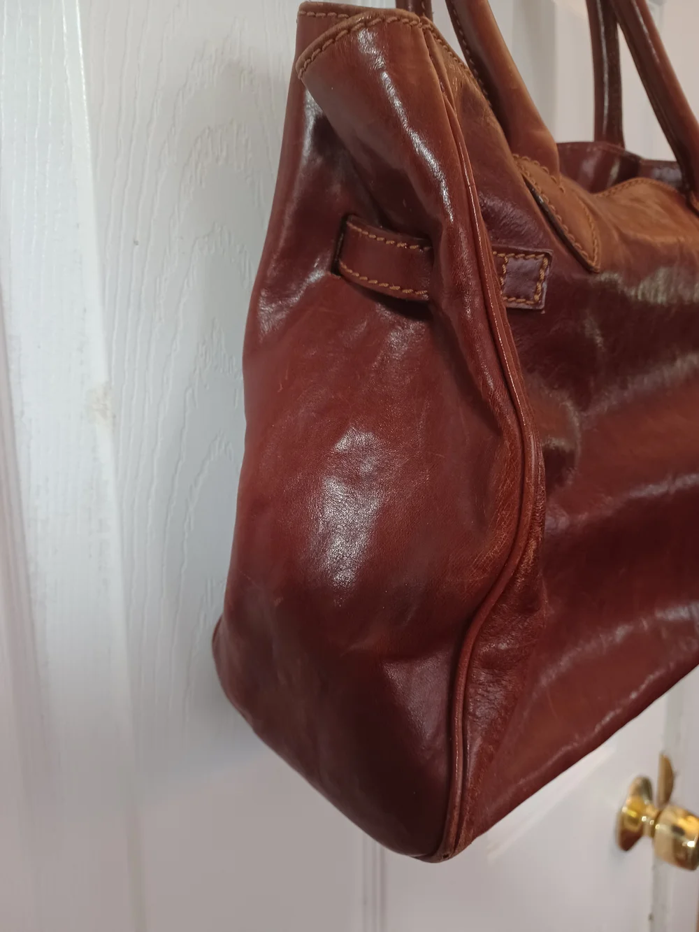 Dionigi Italy Luxury Calfskin Leather Shoulder Bag Locking Flap Red Brown